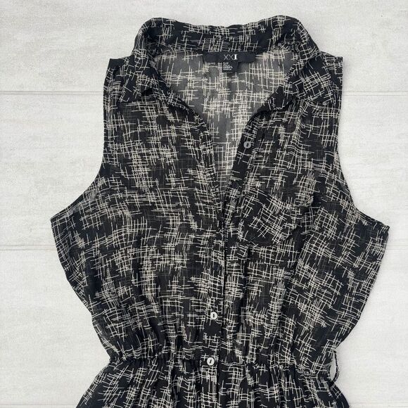 Forever 21 Jumpsuit Black & White Romper Sleeveless Collar Wide Leg High Waisted - Picture 9 of 9